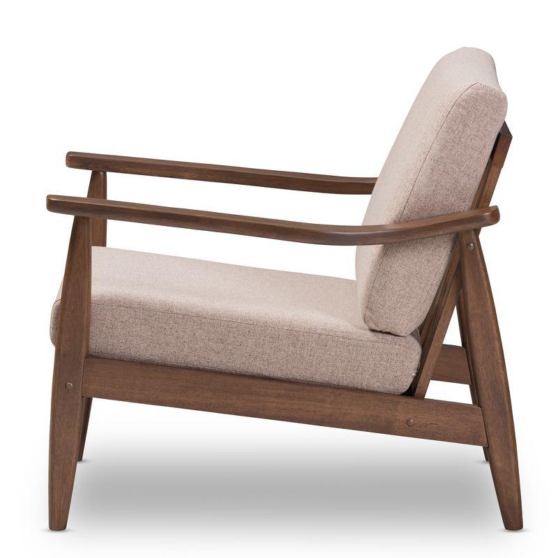 Venza Mid Modern Lounge Chair: Rubberwood Frame, Polyester Upholstery - Baxton Studio