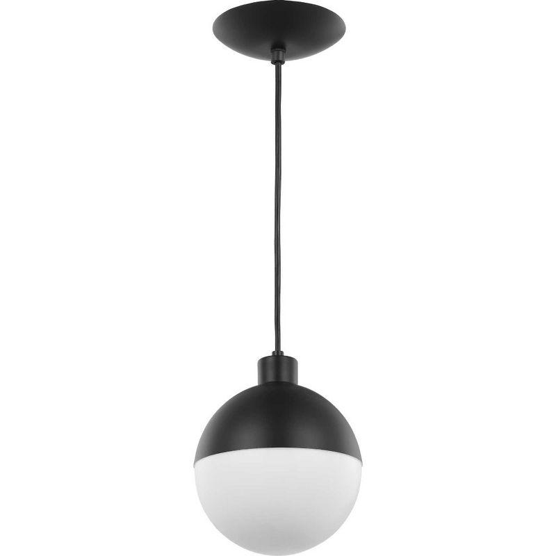 Progress Lighting Globe Collection 1-Light Pendant, Steel, Black Finish, Opal Glass Shade