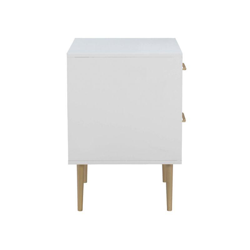 White and Gold 2-Drawer Nightstand with Sleek Design