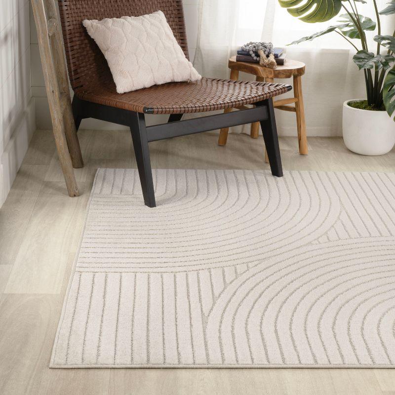 JONATHAN Y Hallie High-Low Minimalist Curve Geometric Ivory/Cream 4 ft. x 6 ft. Indoor/Outdoor Area Rug