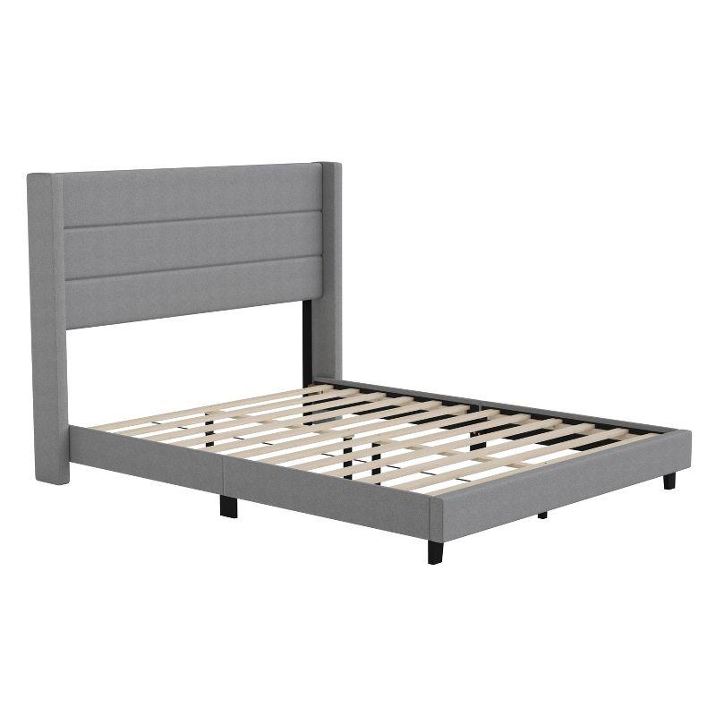 Gray Linen Upholstered Queen Platform Bed with Wingback Headboard