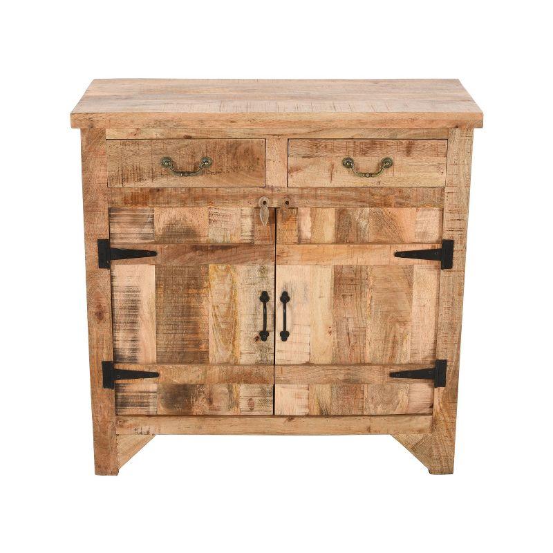 The Urban Port 39" Artisanal Farmhouse Style 2 Drawer Mango Wood Cabinet Console with 2 Door Storage Rustic Brown