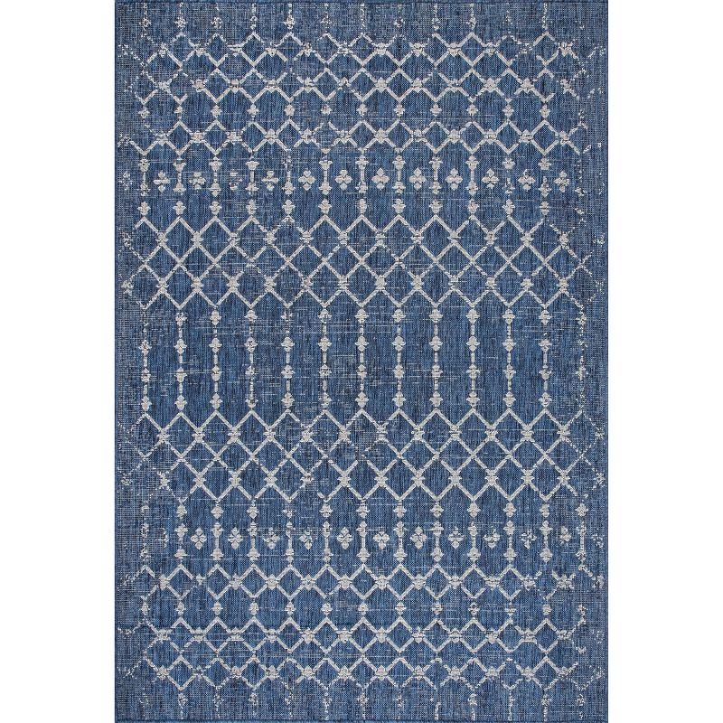 Blue Trellis 5x8 Washable Synthetic Indoor/Outdoor Area Rug