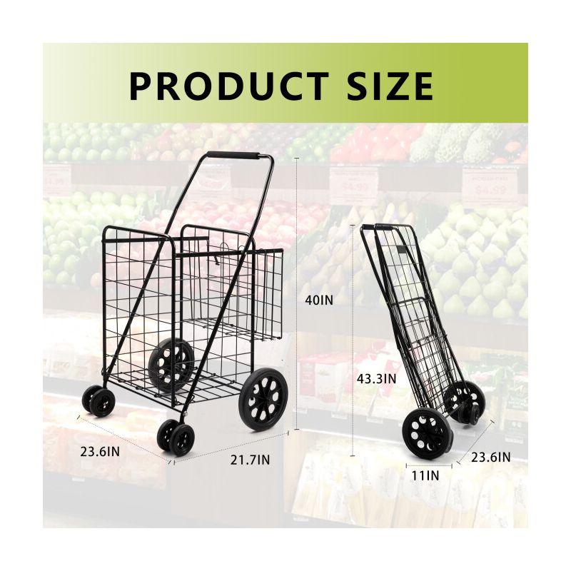 SUGIFT Folding Shopping Cart Jumbo Basket Grocery Laundry with Swivel Wheels Black