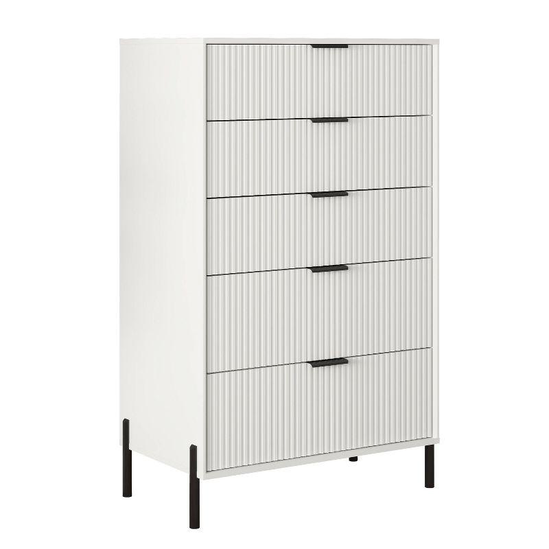 Festivo 5 Drawer Chest of Drawers Off-White: Modern Vertical Storage, MDF Construction, Includes Anti-Tip Kit