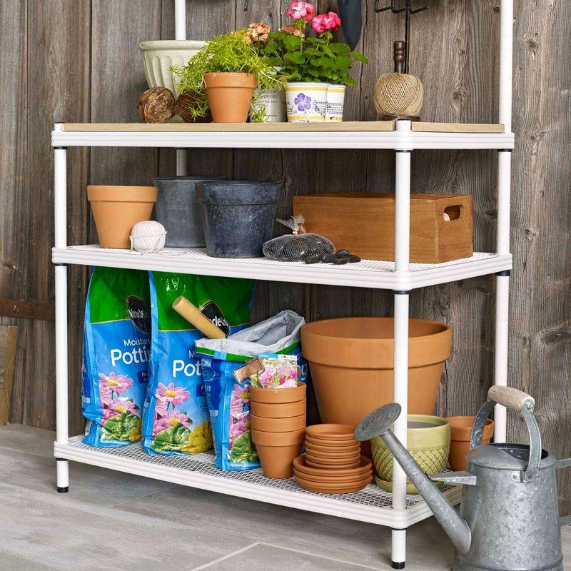 Adjustable Sage Green Wire Utility Shelving Unit with Wood Top