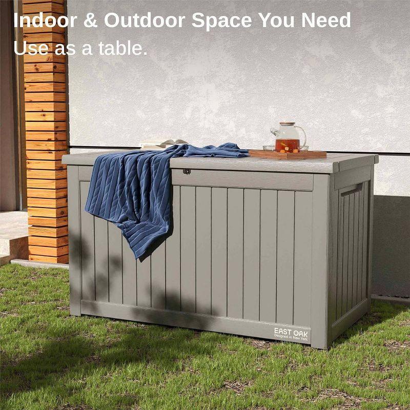 East Oak 230 gal Waterproof Resin Deck Box Gray: Weather-Resistant with Hydraulic Lid & Zinc Alloy Lock