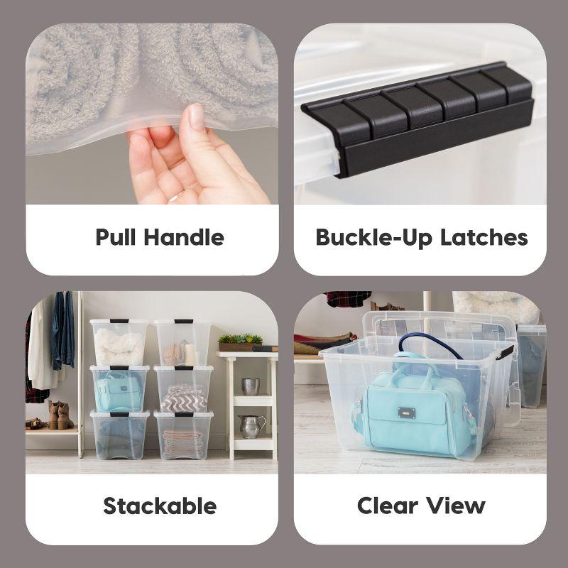 IRIS USA 6 Pack 54 Qt Stackable Plastic Storage Bins with Lids, BPA Free, See Through Organizing Solution, Durable Nestable Containers, Clear
