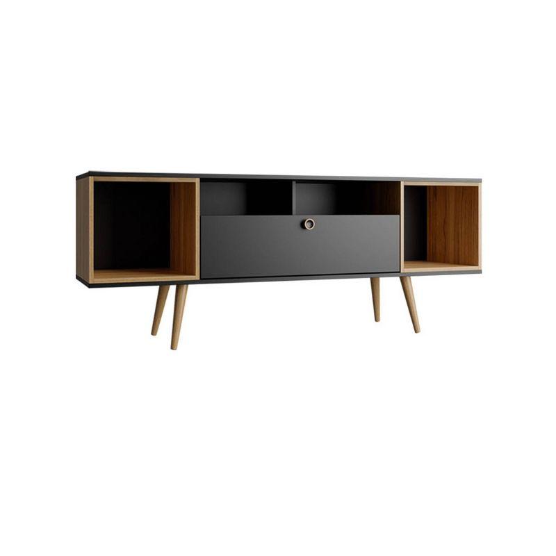 Black and Cinnamon Mid-Century Modern TV Stand with Cabinet