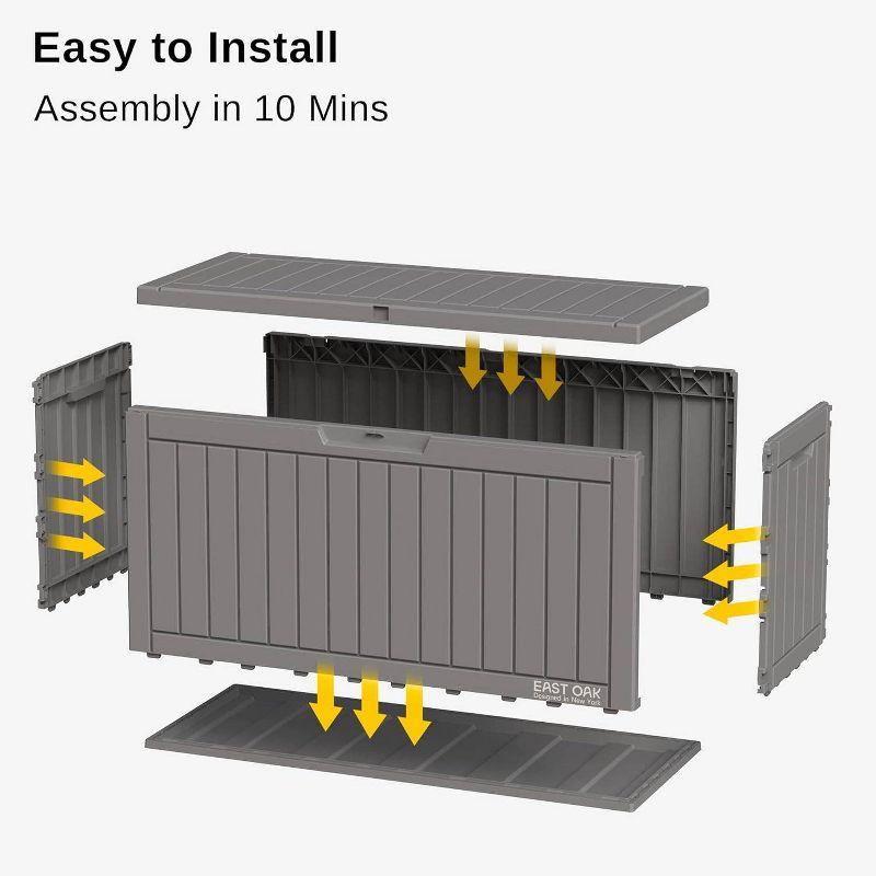 East Oak 60 gal Waterproof Resin Deck Box Gray: Easy-Move Handles, Secure Lock, Bench Seating