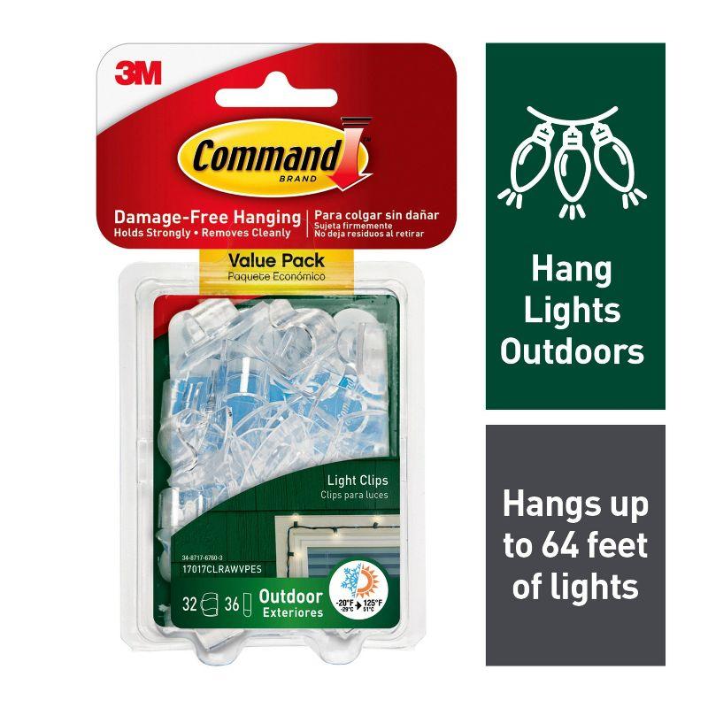 Command Outdoor Light Clips Value Pack, Damage Free Hanging of Christmas Decorations, 32 Hooks