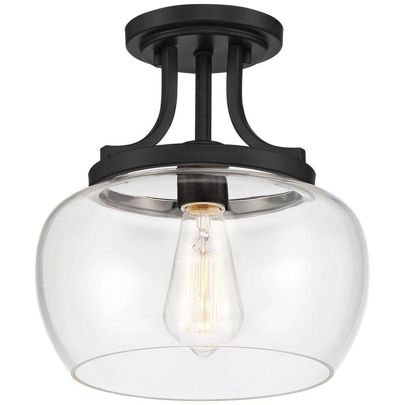 Regency Hill Rustic Farmhouse Industrial Ceiling Light Semi Flush Mount Fixture 10 1/4" Wide Black Curved Clear Glass Shade for Bedroom Kitchen House