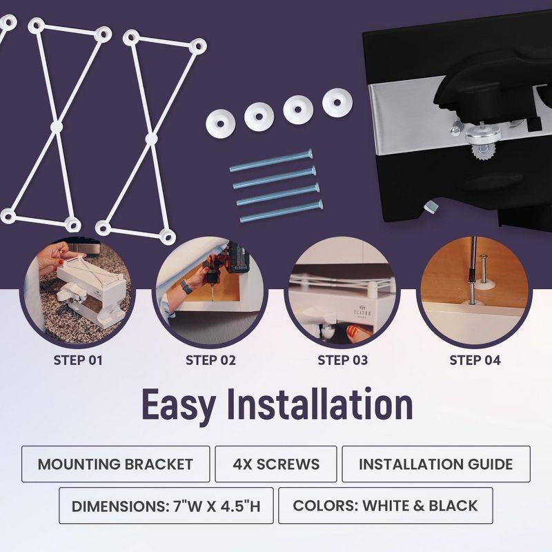 Elitra 4 in 1 Under the Cabinet Mounted Electric Can Opener, Blade Sharpener, Bottle Opener, Jar Opener, Mounting Bracket, For Large and Small Cans