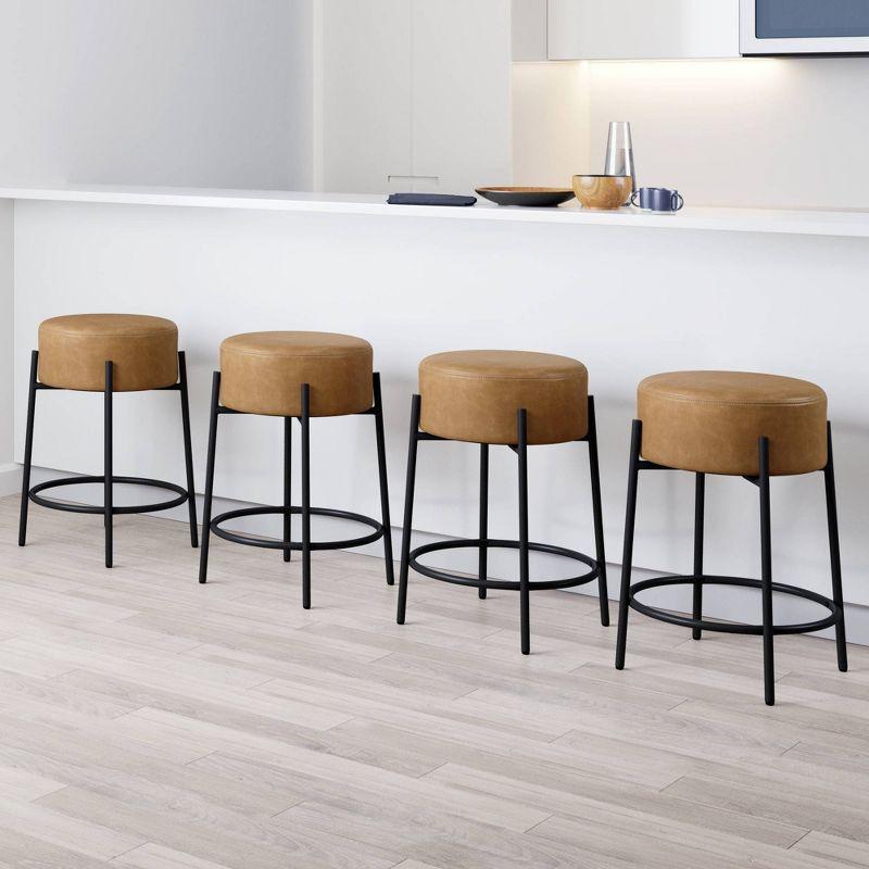 Nathan James Set of 4 Isaac Backless Barstools Brown Faux Leather