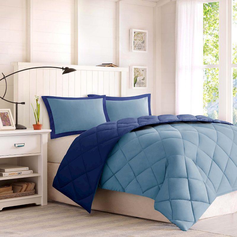 Navy and Light Blue Reversible Down Alternative Comforter Set