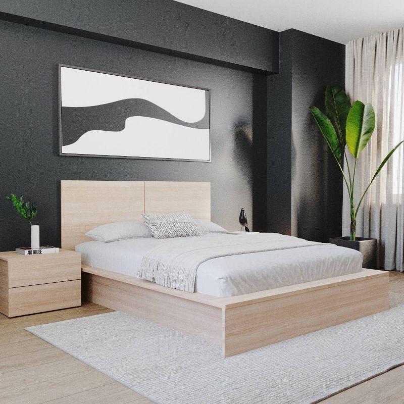 Nexera Queen 4pc James Bedroom Set Natural Blonde: Modern Minimalist Design with Platform Bed & Nightstands