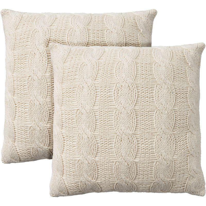 Mina Victory White Cotton Knitted 18"x18" Throw Pillow Set