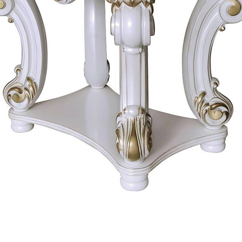 30" Vendome Accent Table Antique Pearl Finish - Acme Furniture: Scrolled Legs, Square Design, Storage Shelf