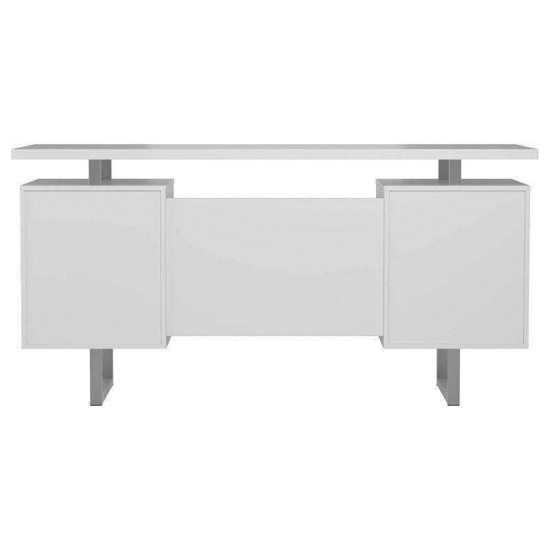 Lawtey 2 Drawer Office Desk White High Gloss - Coaster: Modern Home Office Furniture with File Storage