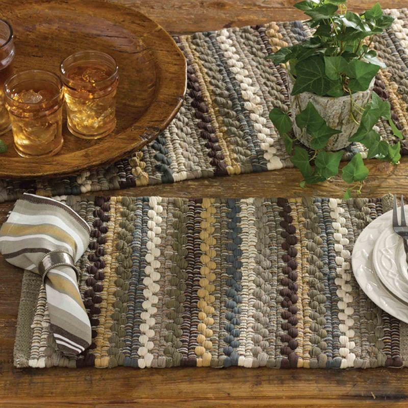 Earthy Striped Cotton Chindi Table Runner 13" x 54"