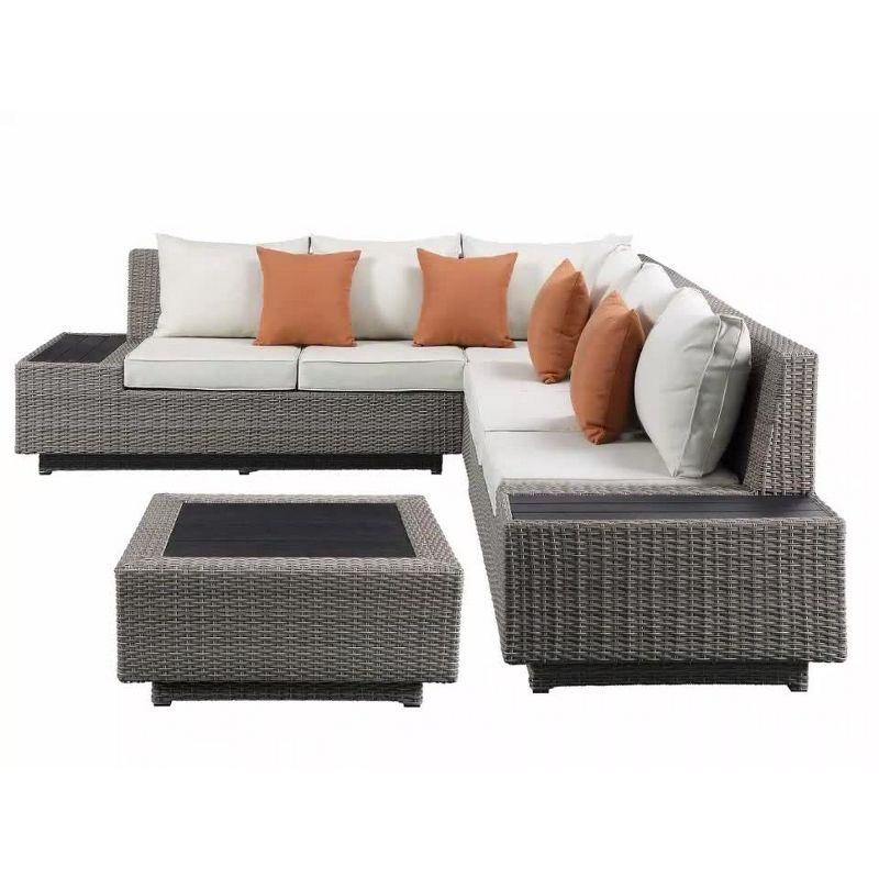 33" Salena Coffee Table Beige Fabric/Gray Wicker - Acme Furniture: Outdoor Square Aluminum Frame