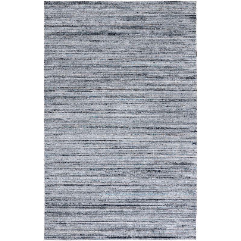 Elegant Gray Abstract Hand-Loomed 8' x 10' Wool-Viscose Blend Rug