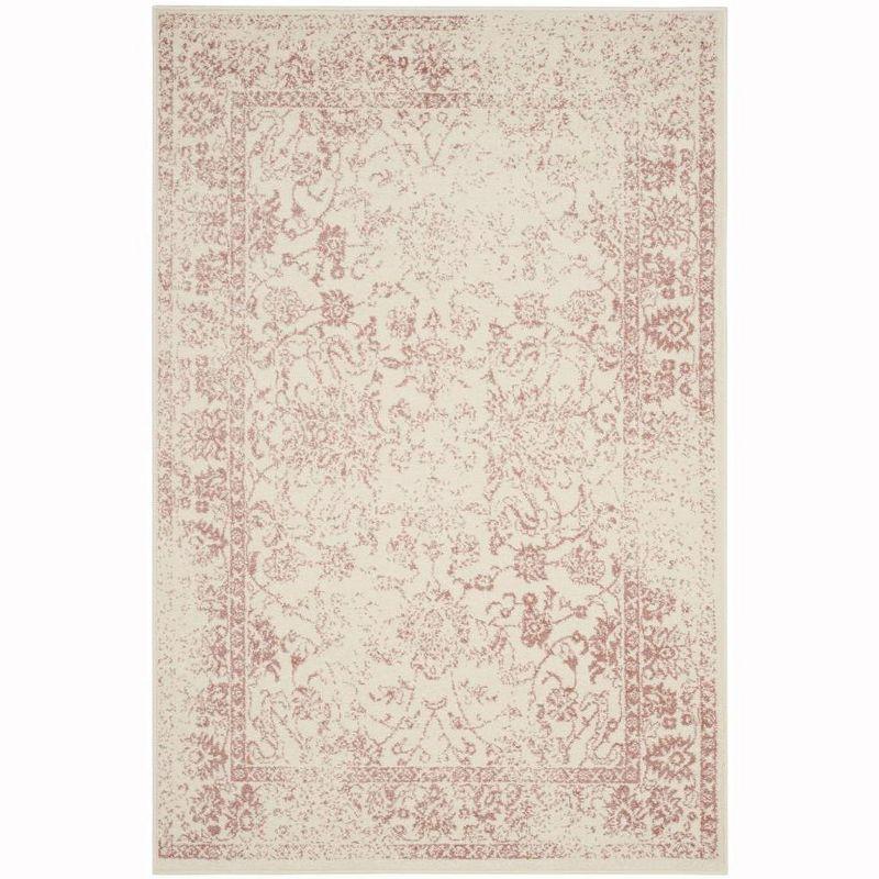 Ivory and Rose Oriental 4' x 6' Synthetic Area Rug