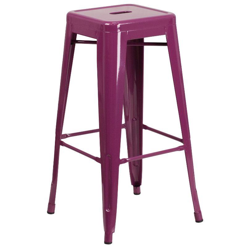 30'' Purple Metal Indoor-Outdoor Stackable Barstool