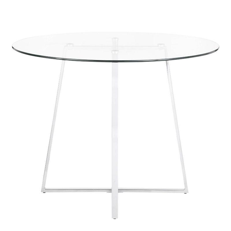 40" Cosmo Round Dining Table Chrome/Clear Glass - LumiSource: Contemporary Style, 4-Seater, Steel Pedestal Base