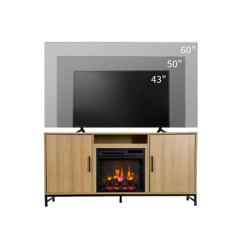 Modern Ember Rochester TV Stand, Entertainment Center, TVs up to 60", 2 Cabinets, 3 Shelves, with 18" Electric Fireplace