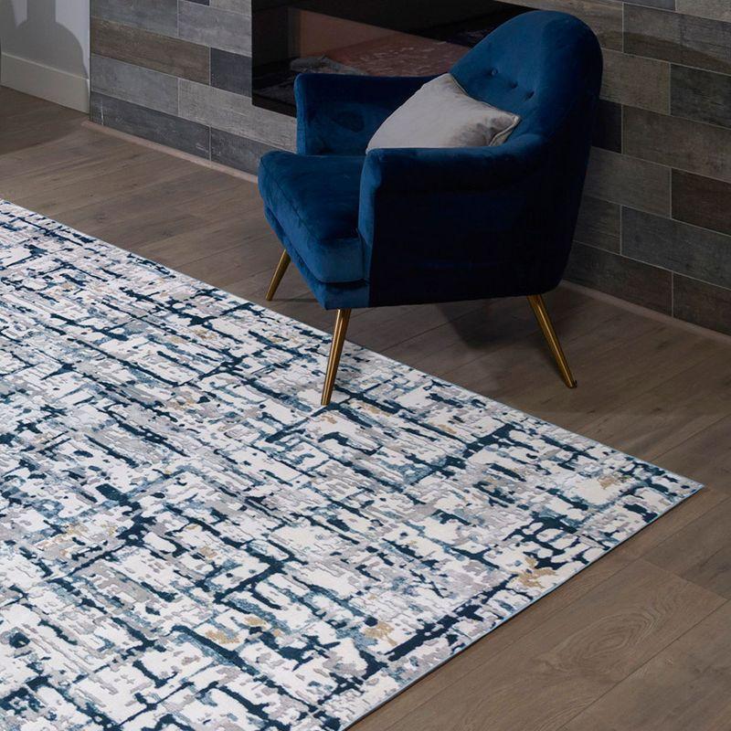 Quattro Abstract Gray Navy Blue Ivory Modern Polypropylene Indoor High-Low Area Rug