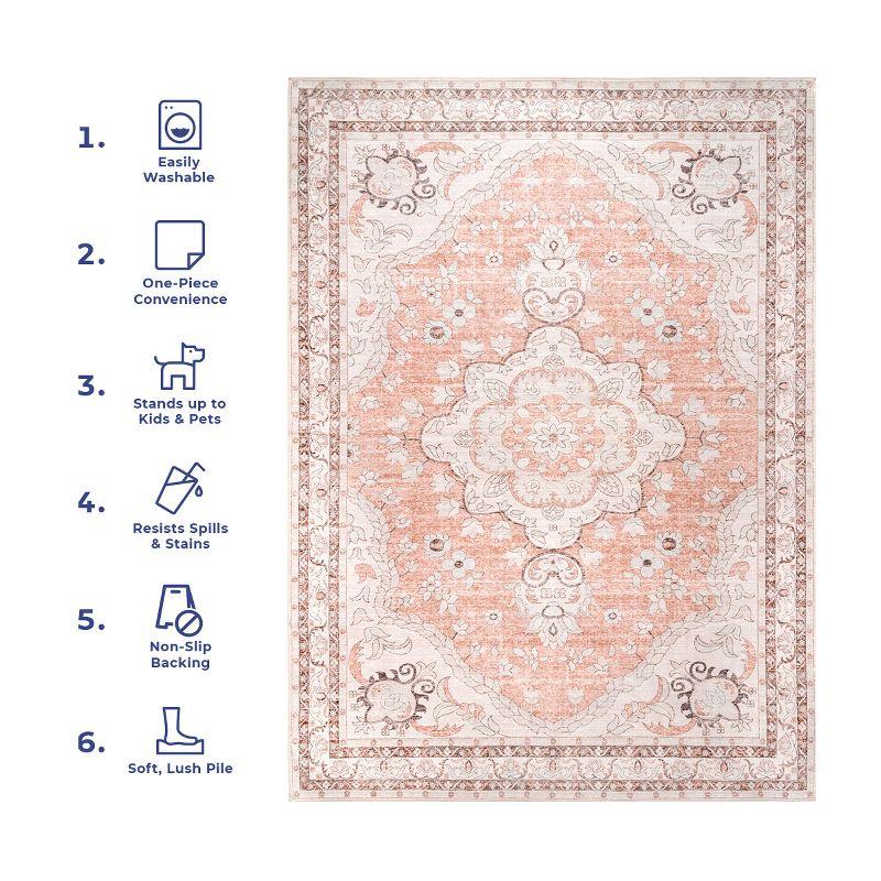 Nuloom Tracie Pet Friendly Machine Washable Floral Medallion Area Rug, 8' x 10', Peach