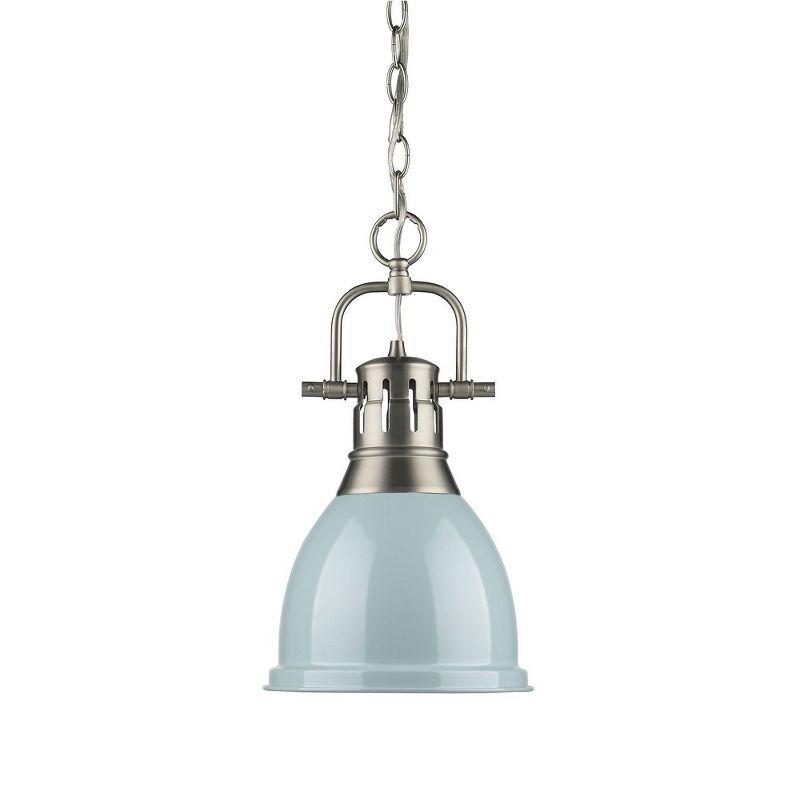 Golden Lighting Duncan 1-Light Small Pendant with Chain in Pewter with Seafoam