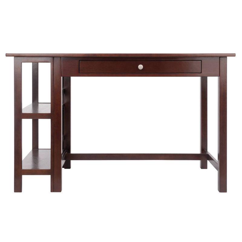 Velda Writing Desk Walnut - Winsome: Hardwood & MDF, Side Shelves, Modern Style