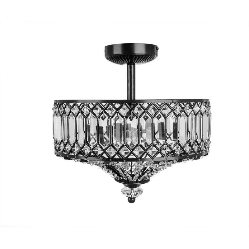 15.25" Glass & Metal Tiered Jeweled Semi Flush Mount Ceiling Light - River of Goods: Antique Bronze Finish, K-9 Crystals