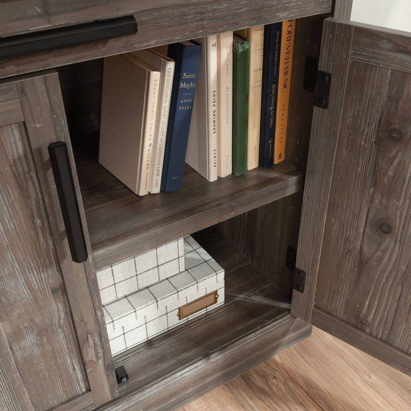 Sauder Aspen Post Library Base Pebble Pine: Farmhouse Style Office Cabinet with Storage & Fixed Shelf