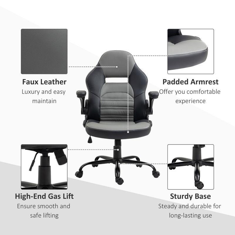 Vinsetto Ergonomic Gaming Chair, Racing Style Computer Chair, Executive Home Office Desk Chair with Faux PU Leather, Tilt, Swivel Wheels, Black / Gray