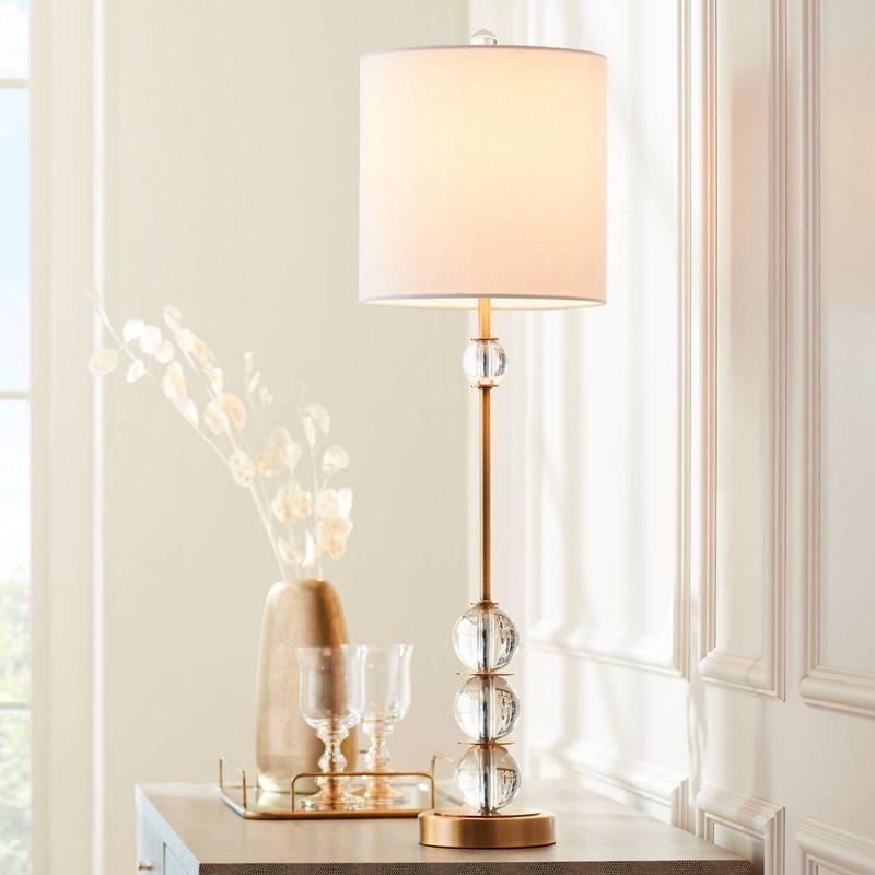 Vienna Full Spectrum Halston Modern Buffet Table Lamps 32 1/2" Tall Set of 2 Brass Crystal with Dimmer Off White Shade for Bedroom Living Room Bedside