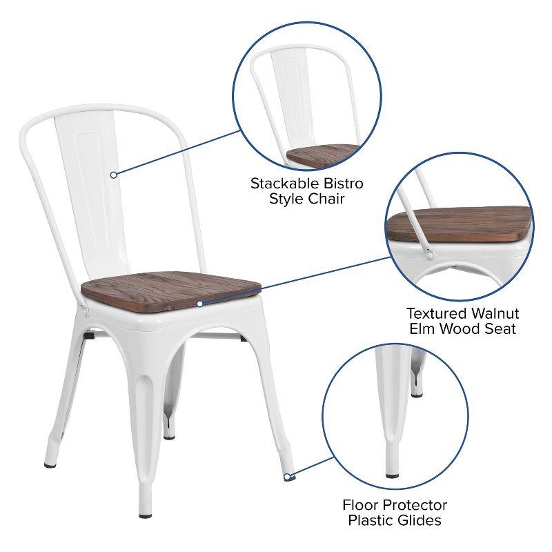 White Metal Stackable Dining Chair with Wood Seat