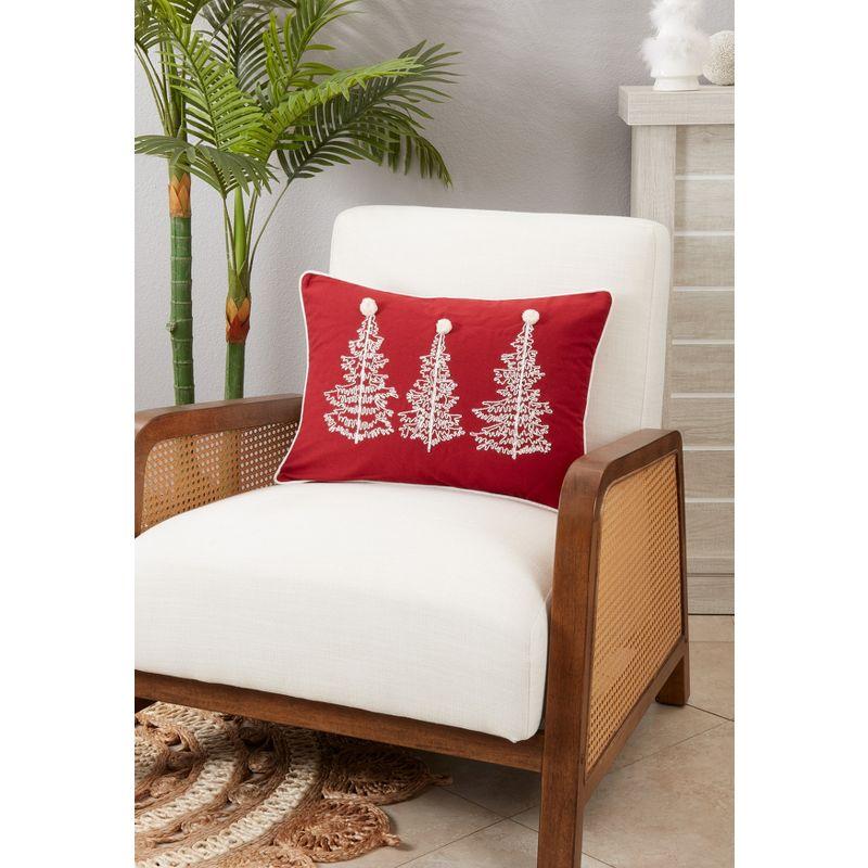 Saro Lifestyle Charming Christmas Trees Throw Pillow Cover, 14"x20", Red