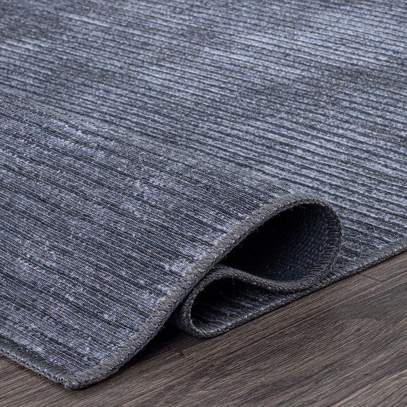 World Rug Gallery Contemporary Distressed Stripe Machine Washable 7'7"x9'6" Dark Gray Area Rug:  Stain-Resistant Flat Pile