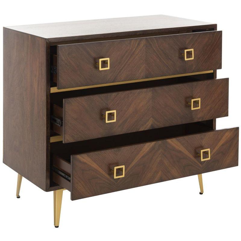 Katia 3 Drawer Chest - CHS6413 - Walnut/Gold - Safavieh