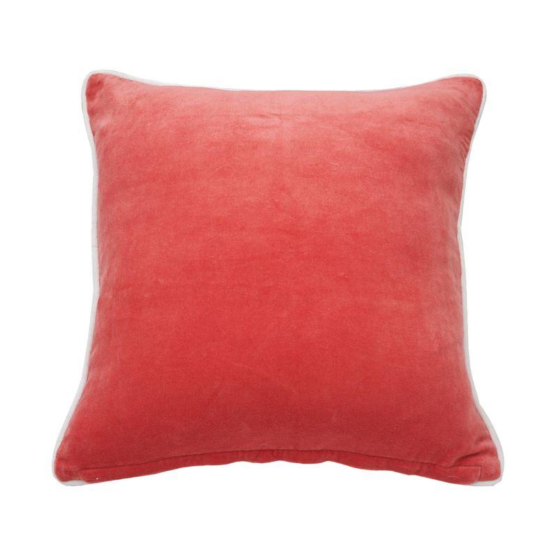 Coral Velvet Embroidered Flamingo Square Pillow