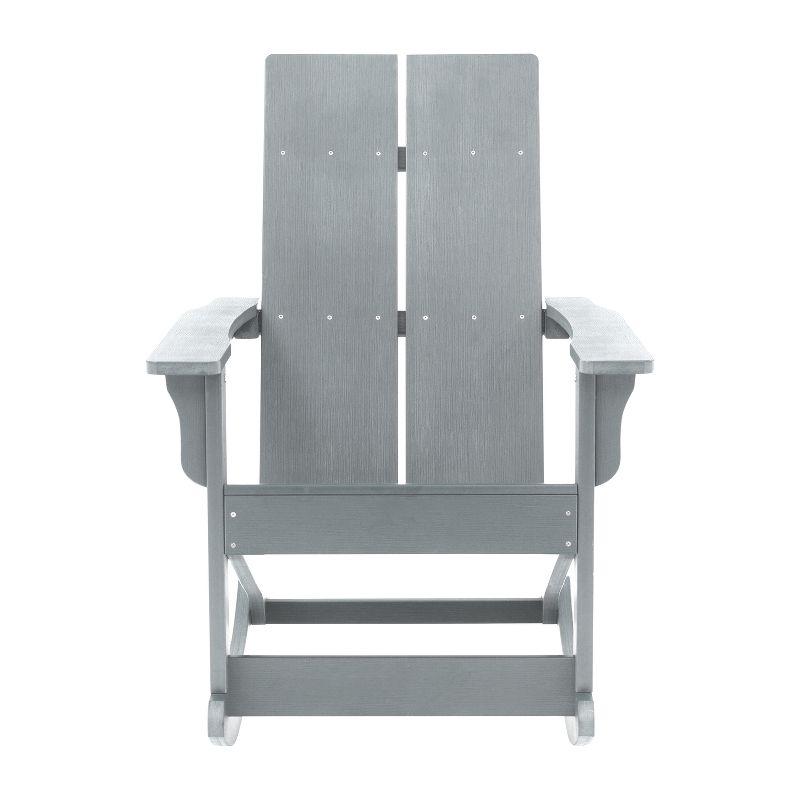 Flash Furniture Finn Modern All-Weather 2-Slat Poly Resin Wood Rocking Adirondack Chair with Rust Resistant Stainless Steel Hardware in Gray