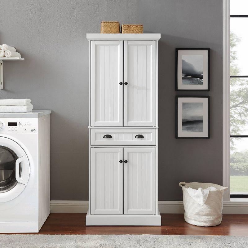 Shoreline Pantry White - Crosley: Beadboard Design, Adjustable Shelves, Storage Cabinet