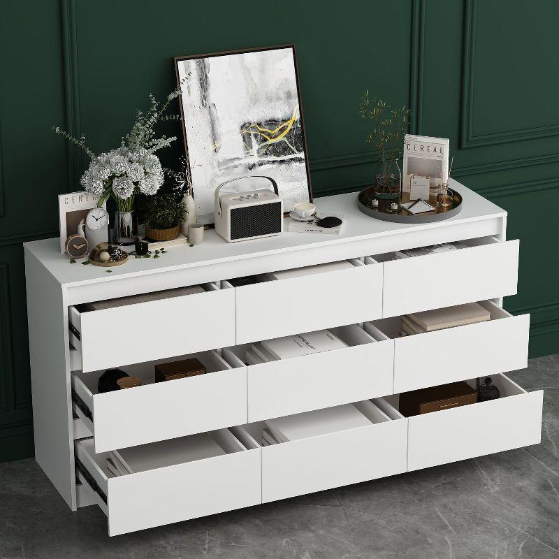 FUFU&GAGA White Modern Dresser for Bedroom 9 Drawers Wood Chest of Drawers