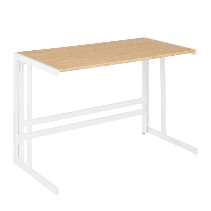 Petite White Metal and Light Wood Office Desk