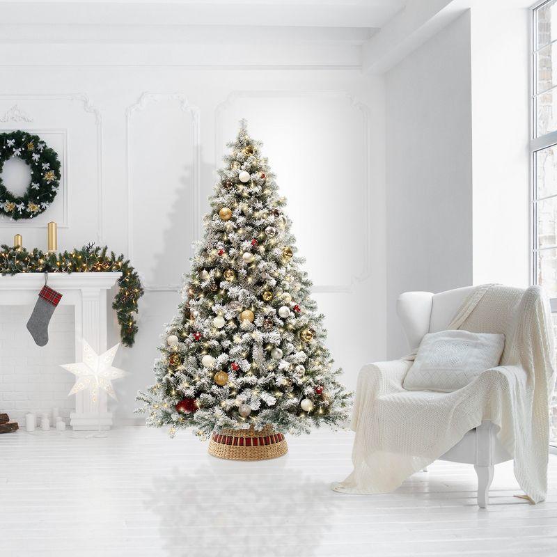 Casafield 24-Inch Water Hyacinth Christmas Tree Collar, Woven Farmhouse Tree Base Cover with Cord Cut Out, Natural