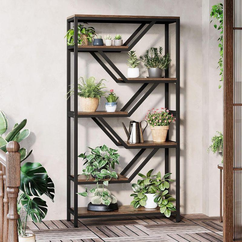 Tribesigns 6-Tier Bookshelf, 72-Inch Tall Industrial Open Storage Organizer, Freestanding Wood Display Rack with Metal Frame for Living Room, Brown