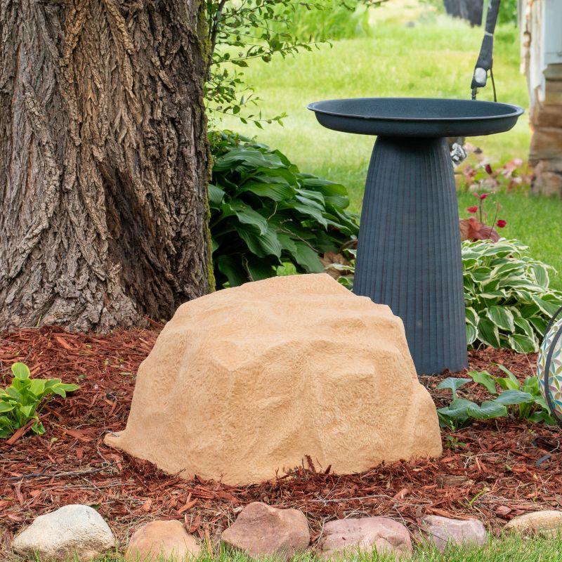 Sunnydaze Outdoor Low-Profile Polyresin Landscape Rock Septic Cover with Stakes - Sand - 14"